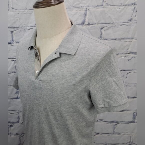 Burberry Men's Polo Shirt Nova Check Placket Gray Melange size Medium - Picture 1 of 16